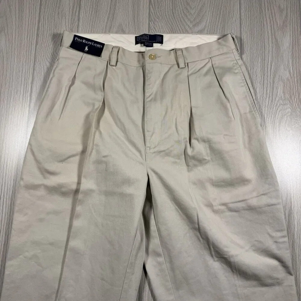Vintage NOS Polo Ralph Lauren Andrew Pant Double Pleated Men’s 35x30 Beige New